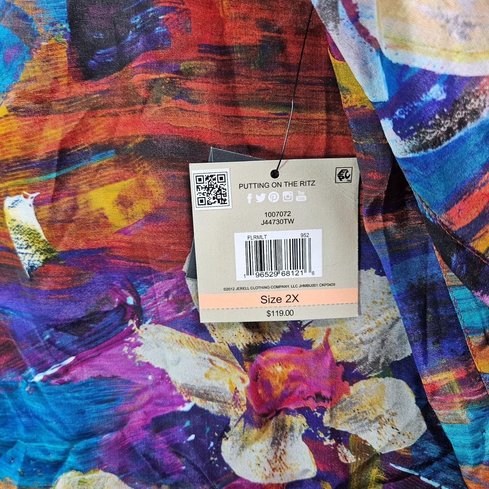 $119 NEW John Mark Top Shirt Women 2X 1/2 Button Floral Painting Lightweight - Picture 3 of 11